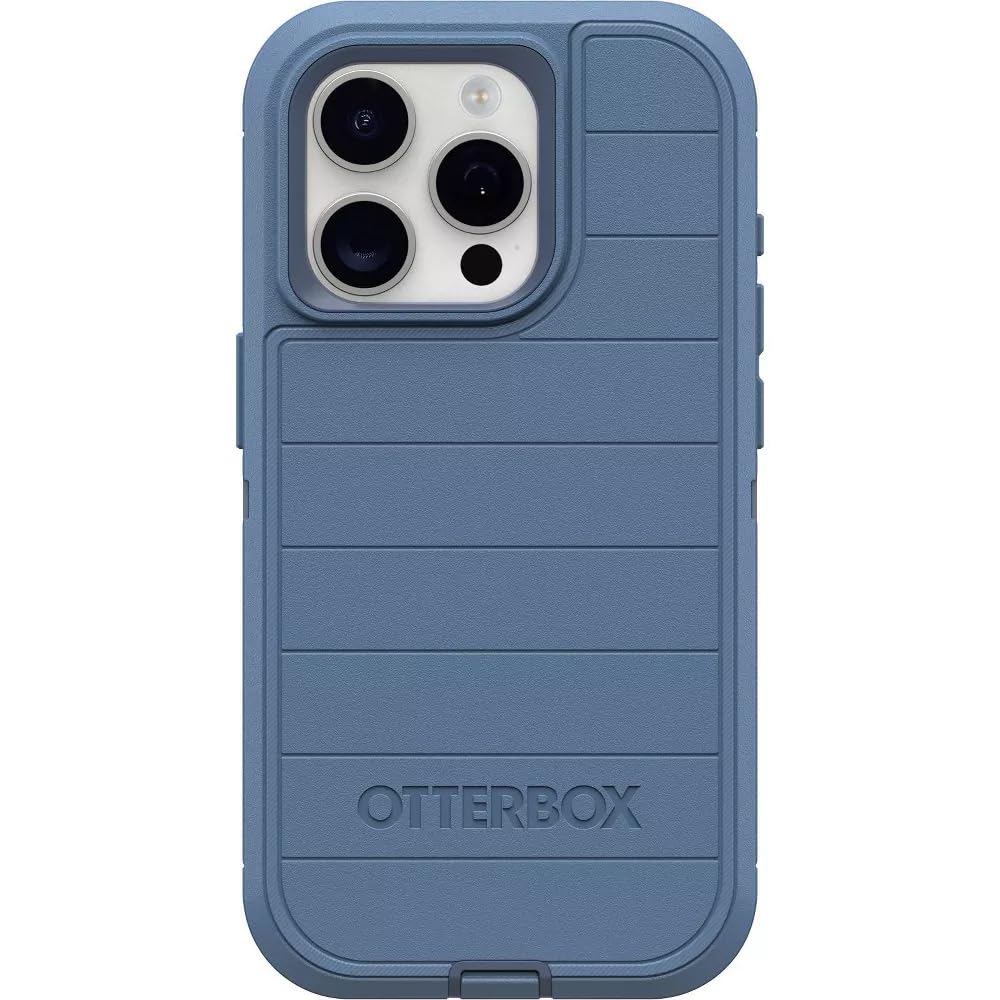 OtterBox iPhone 15 Pro (Only) - Defender Series Case - Baby Blue Jeans (Blue) - Case Only - Screenless - Rugged & Durable - with Port Protection - Microbial Defense Protection