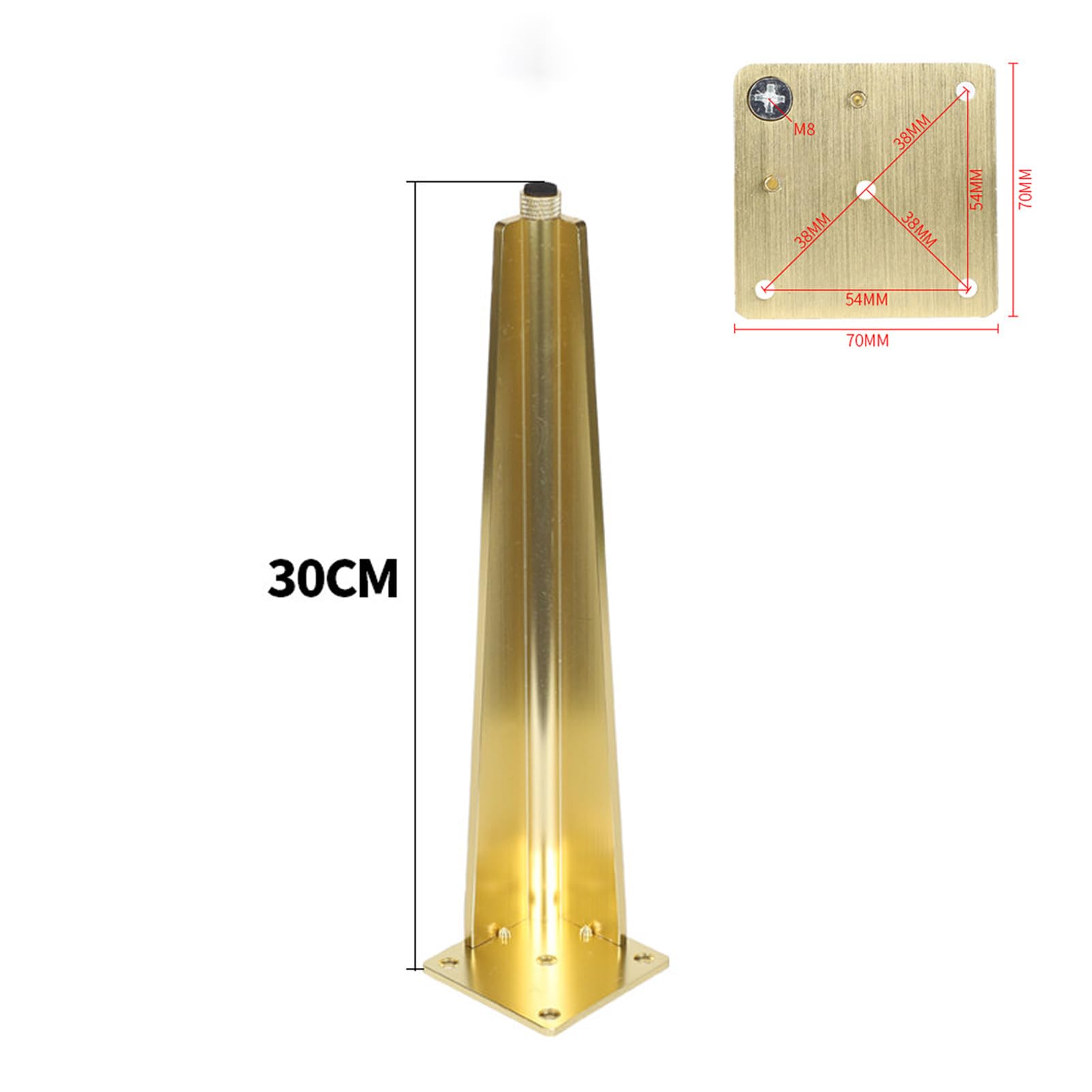 Nogi meblowe 30 cm, złote, 4 sztuki, metalowe nóżki do szafy, regulowane stopki ze stopu aluminium | anodowana powierzchnia, nogi do sofy, opcjonalna wysokość: 10-30 cm, ławka, nóżki, stolik