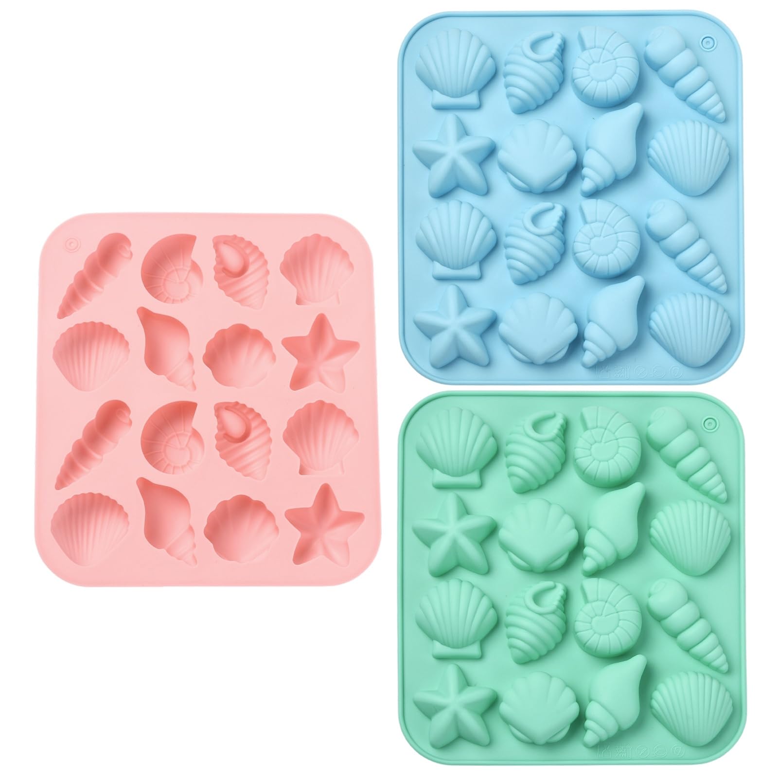 UR URLIFEHALL 3 Pcs Marine Themed Silicone Moulds Starfish Conch Shell Fondant Moulds for Chocolate Bread Cake Candy Pudding Butter Making