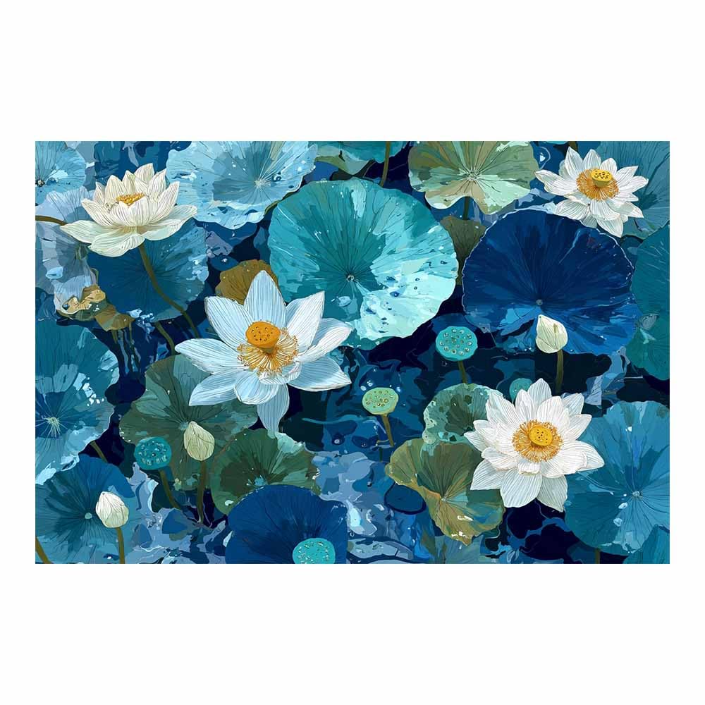 Xeniou Multicolor Flower Wall Art Canvas Blue Lotuses Pond Art Canvas Wall Art, For Living Room Bedroom Restaurant Home Office Wall Decoration(Multicolor)-40X60cm Unframed