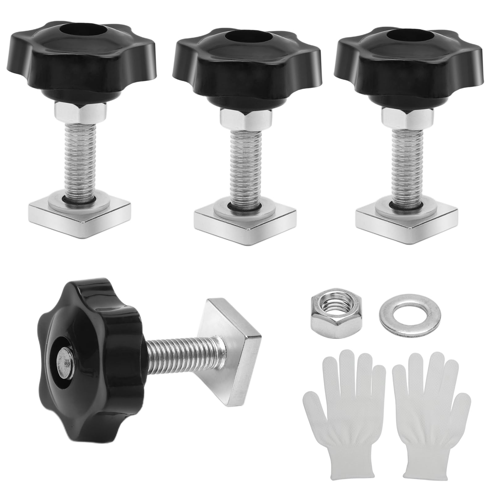 VOSSOT 4 zestawy wkładek T-Nut Nutensteine M8x40mm z 1 parą rękawic, śrub czworobocznych ze stali nierdzewnej z nakrętkami, podkładkami T-Nut Zestaw śrub do mocowania dachowki, uchwytów na bagażnik