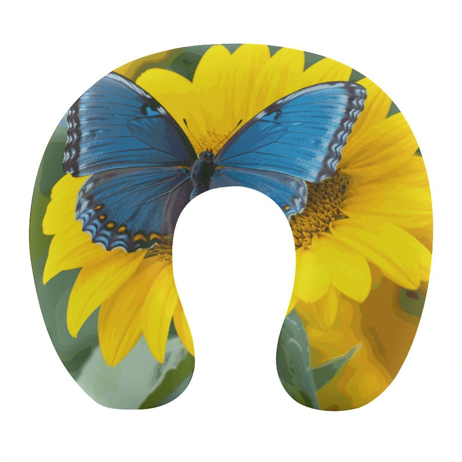 FekiLoot Sunflower Blue Butterfly Travel Pillow U Shaped Neck Pillow Comfortable Memory Foam Pillow Portable Soft Headrest Lightweight Neck and Head Support for Planes Trains Self-Driving Cars