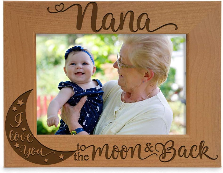 KATE POSH - Nana I Love You to the Moon and Back Engraved Natural Wood Picture Frame, Mother's Day Gifts for Grandma, Birthday Gifts, Best Grandma Ever, Granddaughter & Grandson (5x7-Horizontal)