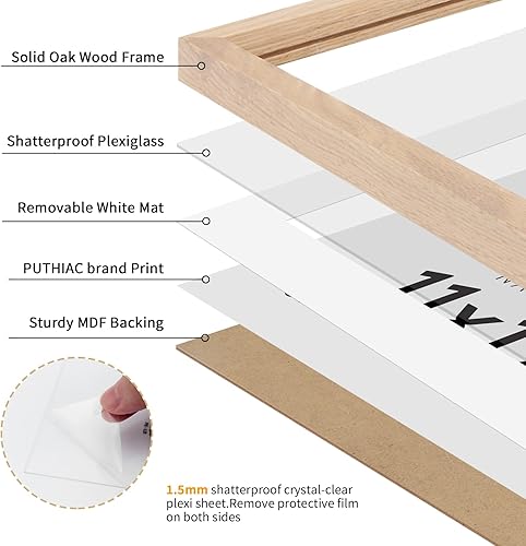 Miniatura 2 de puthiac Marco de madera de roble de 11 x 17 pulgadas, marco minimalista para póster de 11 x 17 pulgadas, marco de madera maciza natural para fotos e