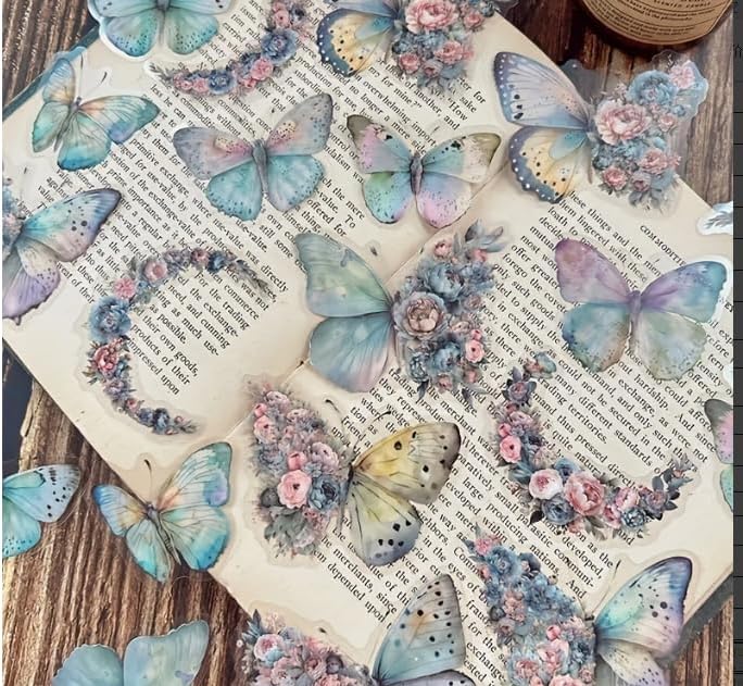 30PCS Butterfly Stickers, PET Waterproof Colorful Stickers Scrapbooking Supplies Journal Card Making Alphabet DIY (Butterfly) Midnight Purple Butterfly