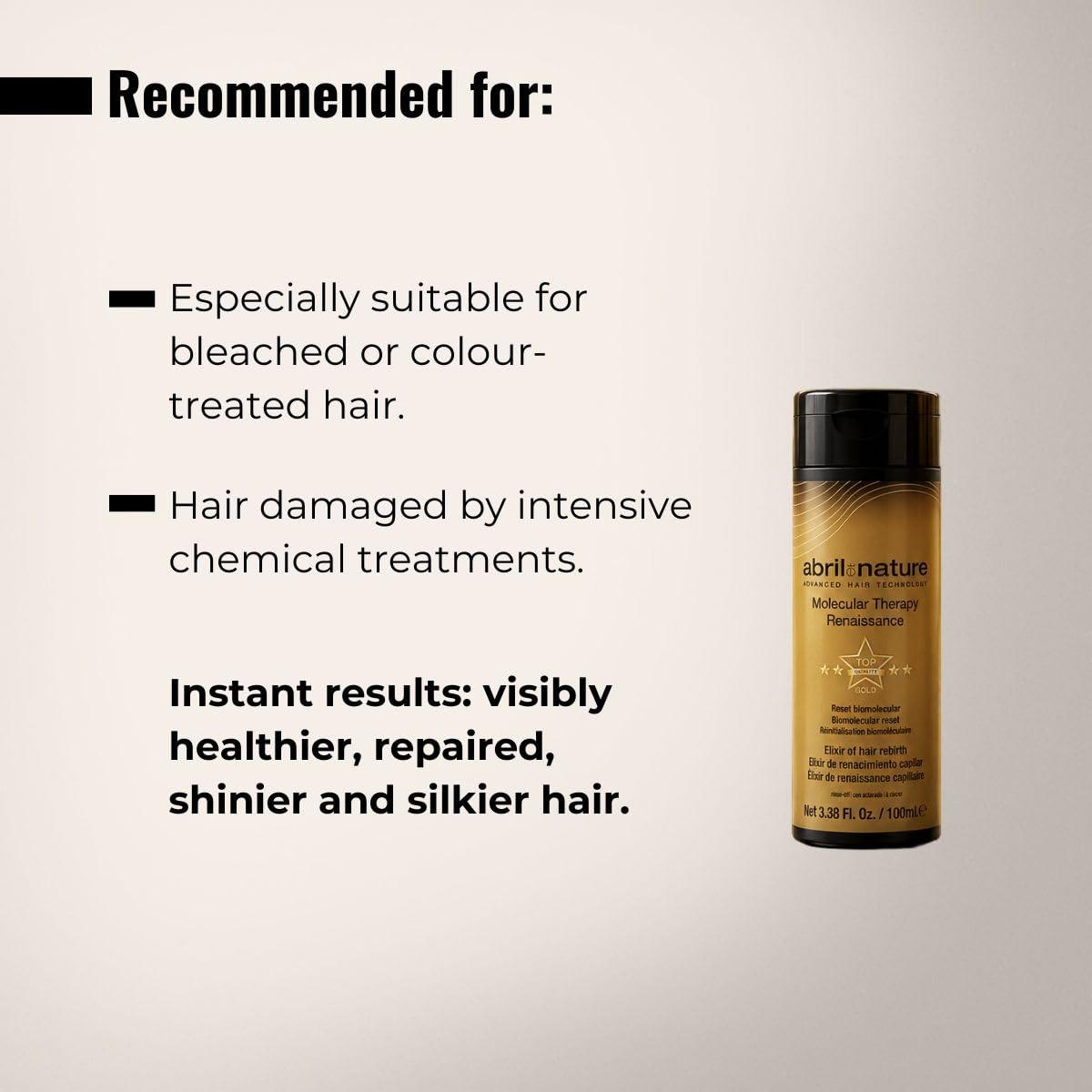 abril et nature - Elixir de Renacimiento Capilar Molecular Therapy Renaissance - Cabellos dañados por químicos - Reconstruye la fibra, Equilibra el pH y Sella la cutícula - 200ml