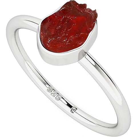 Natural Raw/Rough Gemstones Stackable Ring for Women in Sterling Silver, Birthstone...