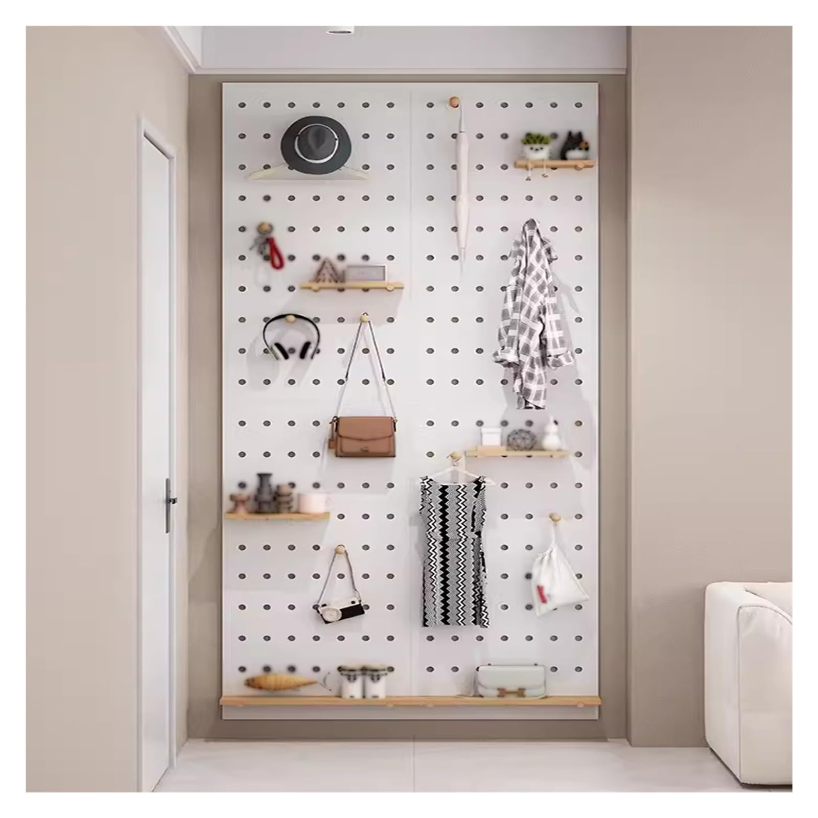 Pegboard Lochwand, Massivholz Laminieren Stecktafel Veranstalter, Bedienfelder Montage Anzeige, Wandhalterung Anzeige Kombinationsset Für Küche Büro (Farbe : Weiß, Größe : 60x120cm)