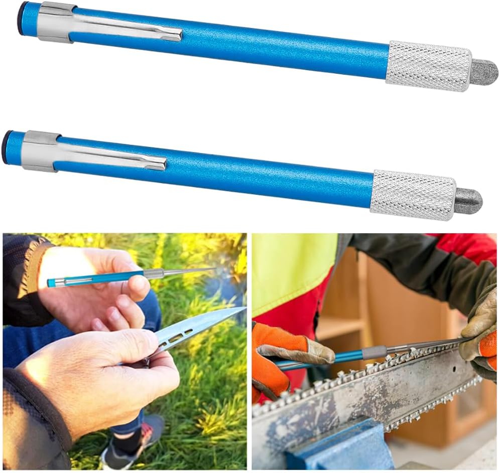 Wolfride 2Pcs Serrated Knife Sharpener, Retractable Diamond Sharpening Rod Multifunctional Knife Sharpening Tool for Outdoor Kitchen Fishing Hunting
