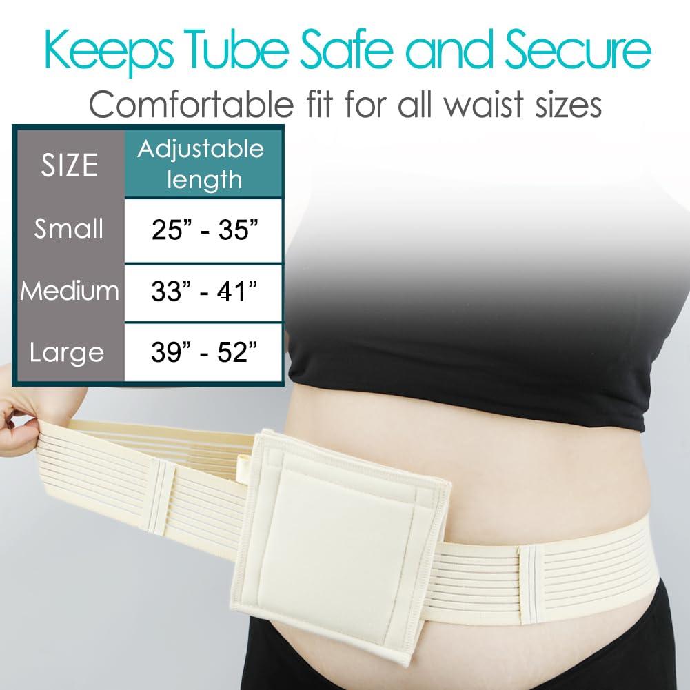 [2 Pack] Futterschlauchgürtel, PEG Tube Halter G-Tube Schutzgürtel Atmungsaktiv Beige mit Schlitz für G Tube J Tube PEG Tube Supplies, kein Taping der Tube mehr
