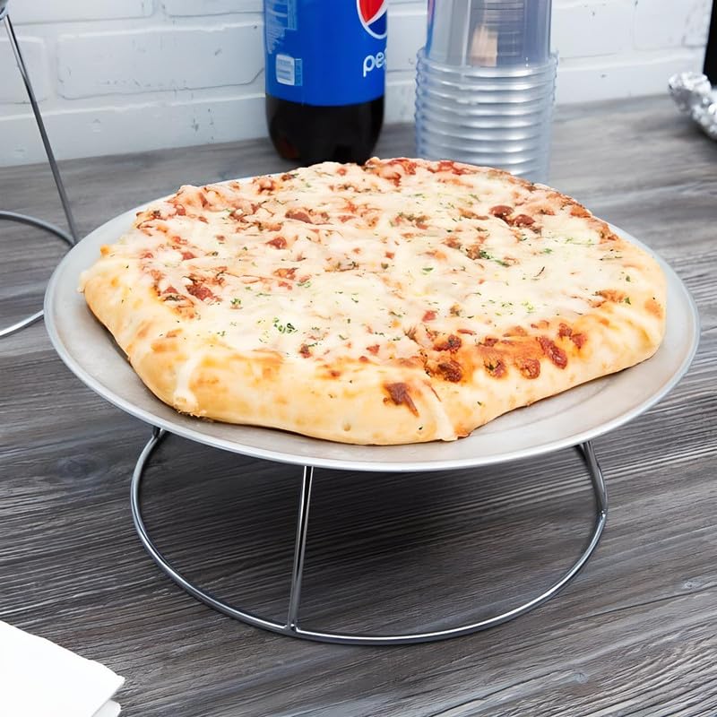 OCS Parts 4-Pack Round Chrome Plated Steel Food Display Stands | Metal Display Stands for Pizza, Desserts, and Appetizers