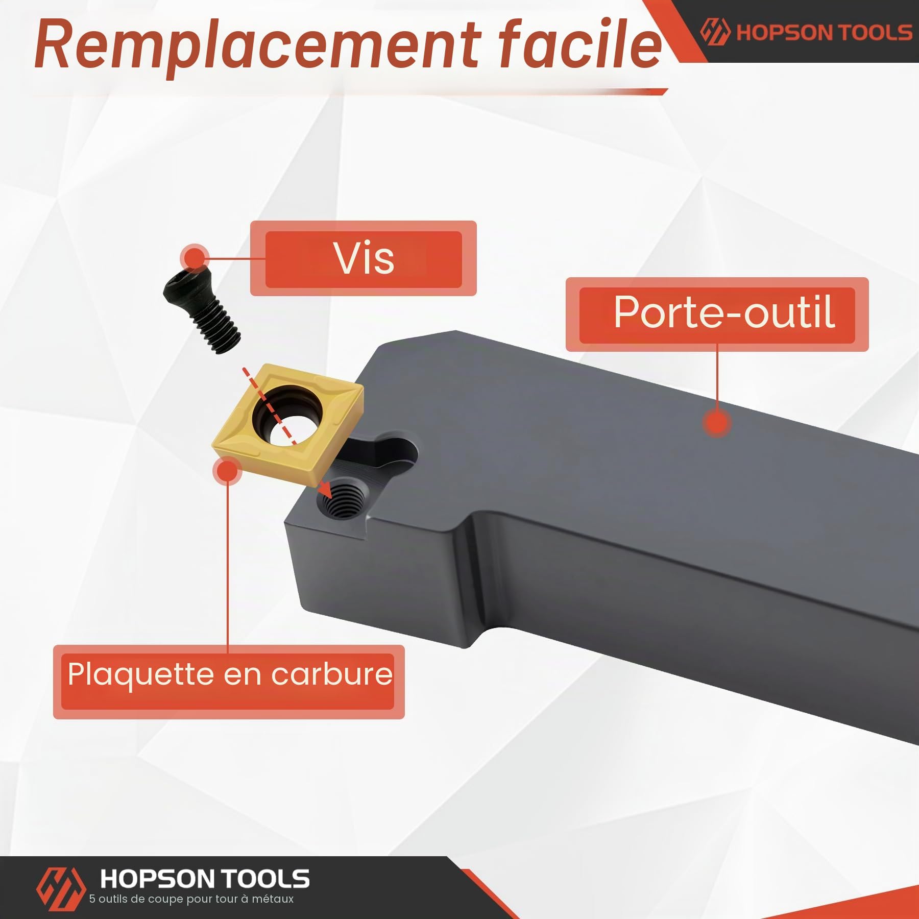 Lot de 10 burins en carbure de tungstène avec tige de 12 mm, 5 plaques de coupe réversibles + 5 supports pour tournage en métal – dans un coffret en aluminium