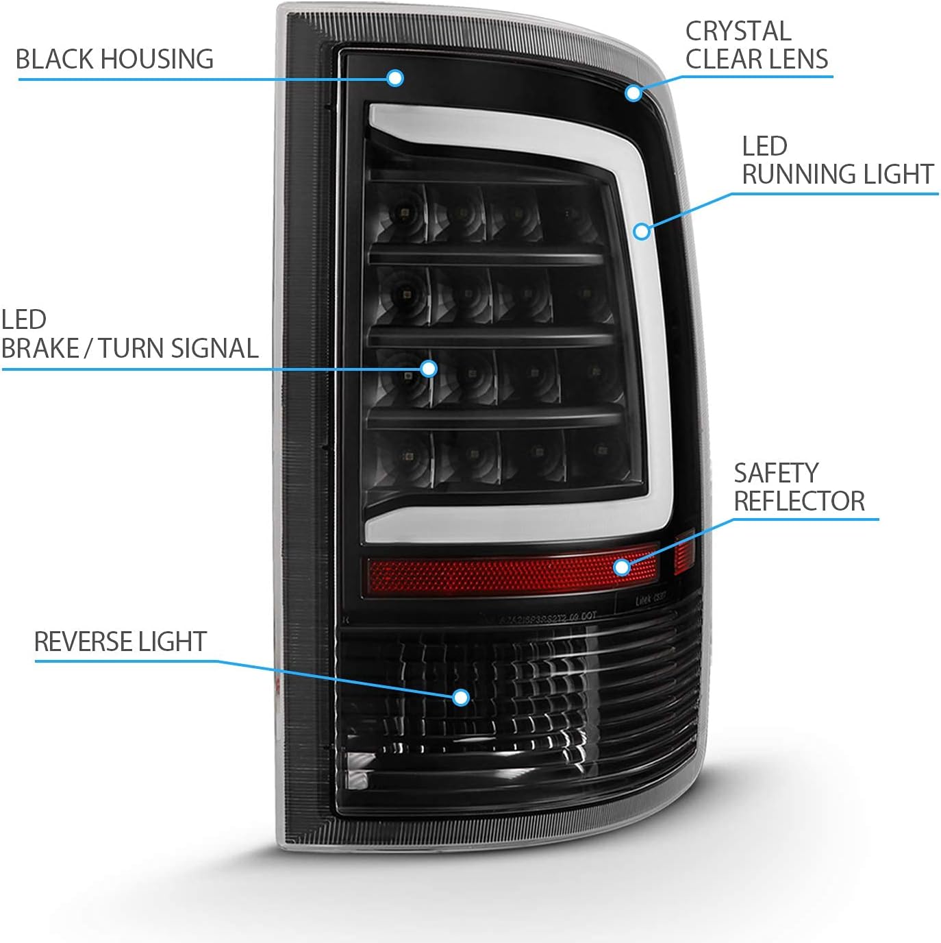 AmeriLite for 2009-2018 Dodge Ram 1500/10-18 Ram 2500 3500 Truck C-Type LED Tube Black Replacement Tail Light Assembly Pair - Passenger and Driver Side