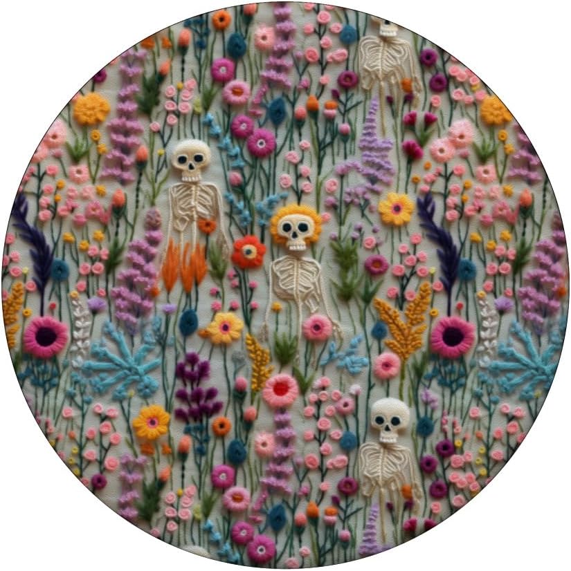 Boho Skeleton in Wildflower Vintage Floral Halloween PopSockets Adhesive PopGrip - Image 3