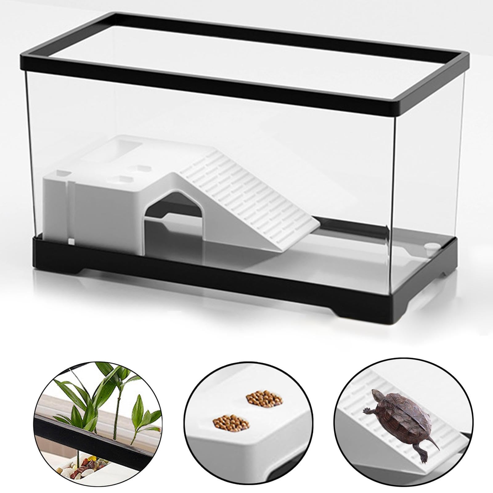 Acuario de Tortugas con Tanque con de área Multifuncional de Tortugas Hermitah Case Box Basking Ramp Ramptil Hábitat Pets Accessy, Grande Negro, Individual