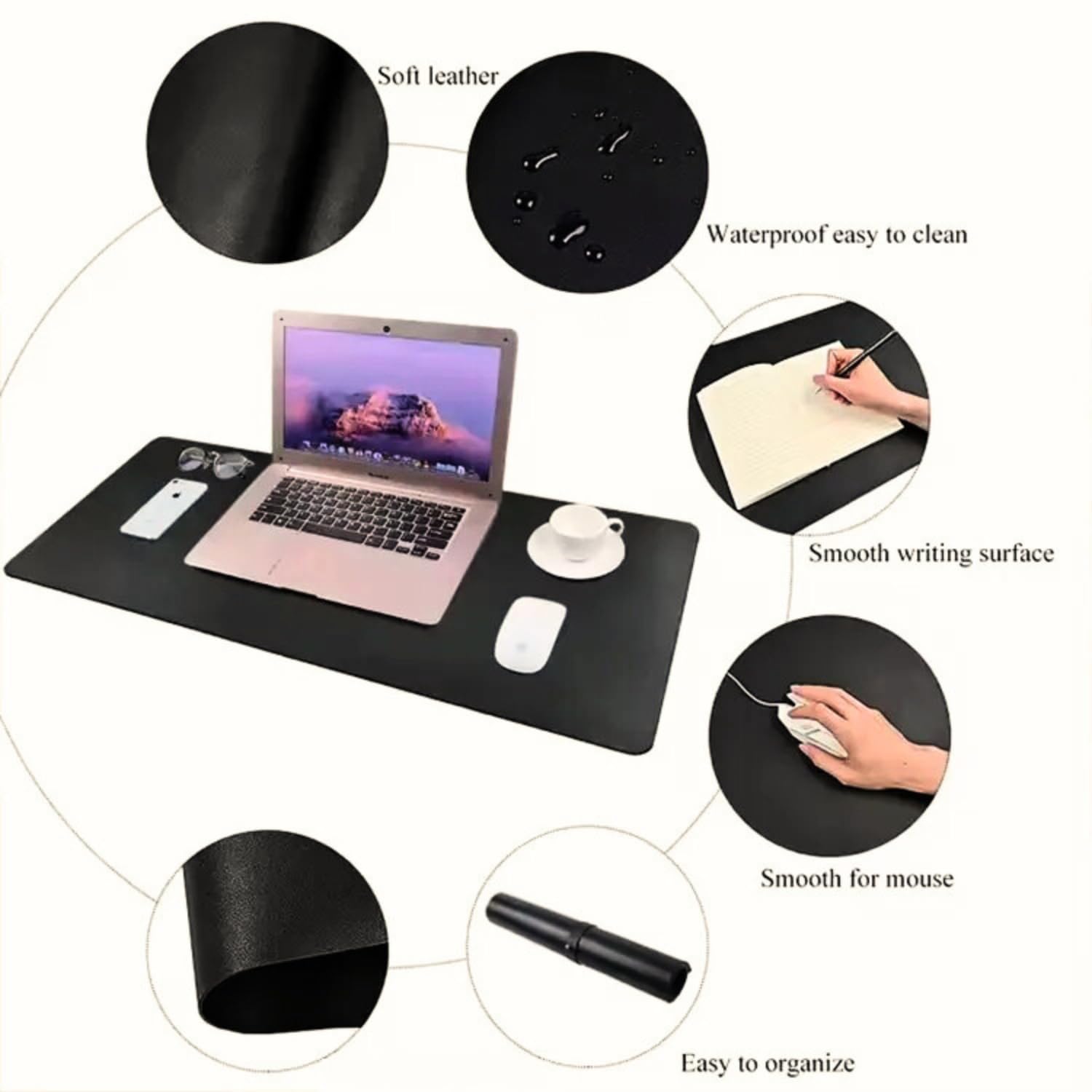 Large Office Desk Mat and Protector - Computer Laptop Writing Blotter Pad for Desktop - Black (80 x 40 cm) - Image 3