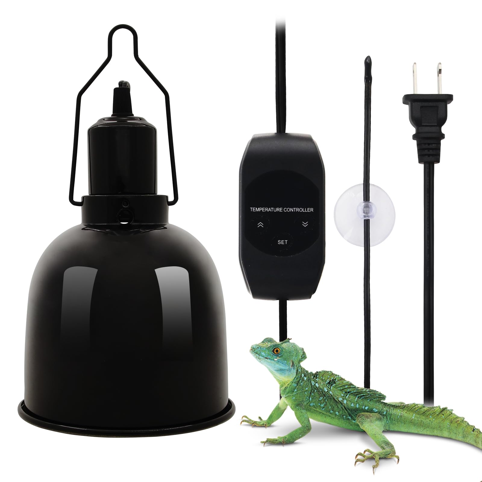 Reptile Light Fixture with Dimming Thermostat 5.5 Inch Deep Dome Infrared Reptile Heat Lamp Max 300W for Turtle Bearded Dragon Lizards Snake