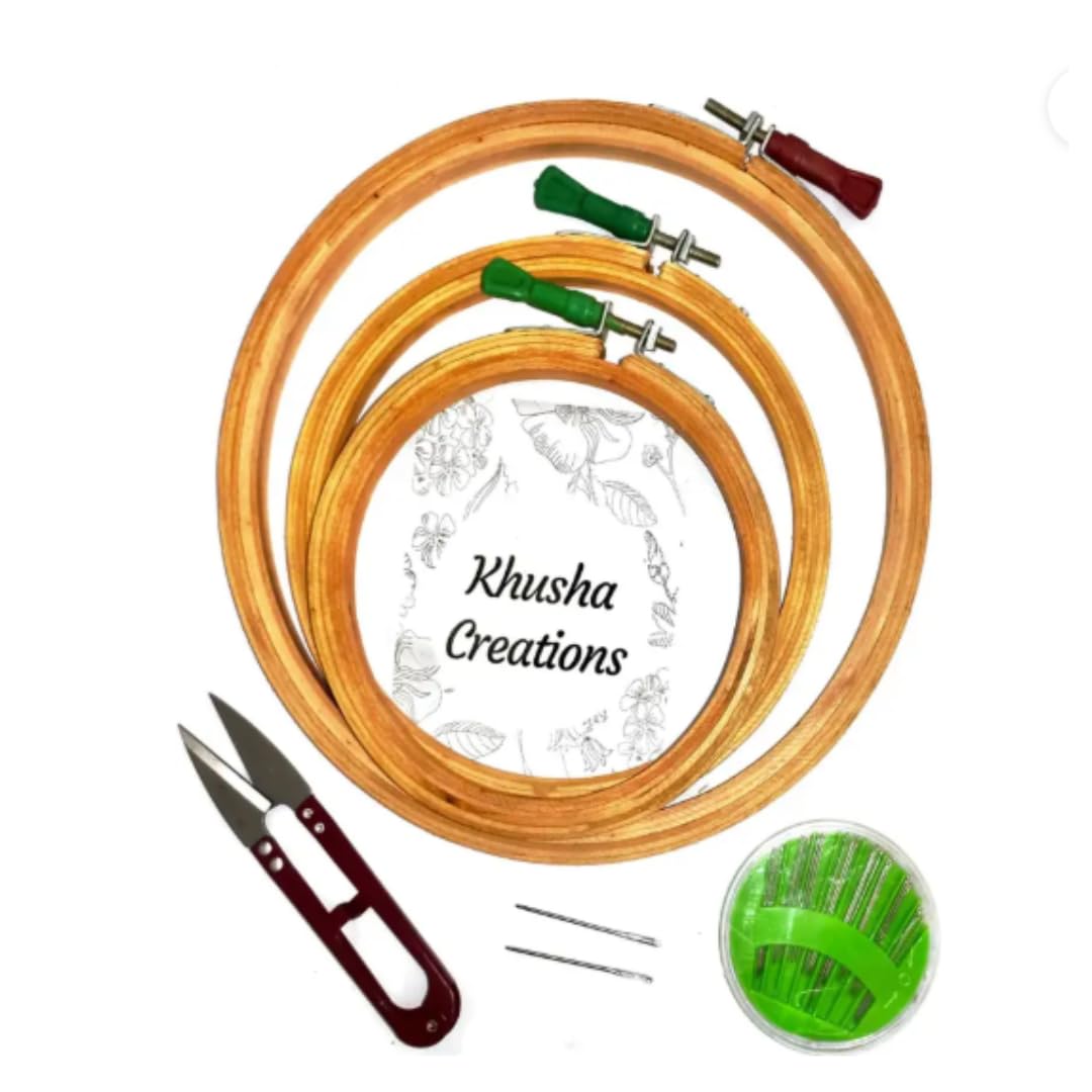KHUSHA CREATIONS Wooden Embroidery Hoop Set with Scissors Needles Pins | Bamboo Embroidery Frame for Hand Embroidery Cross Stitch Sewing DIY Craft (Multiple Sizes)-image-39