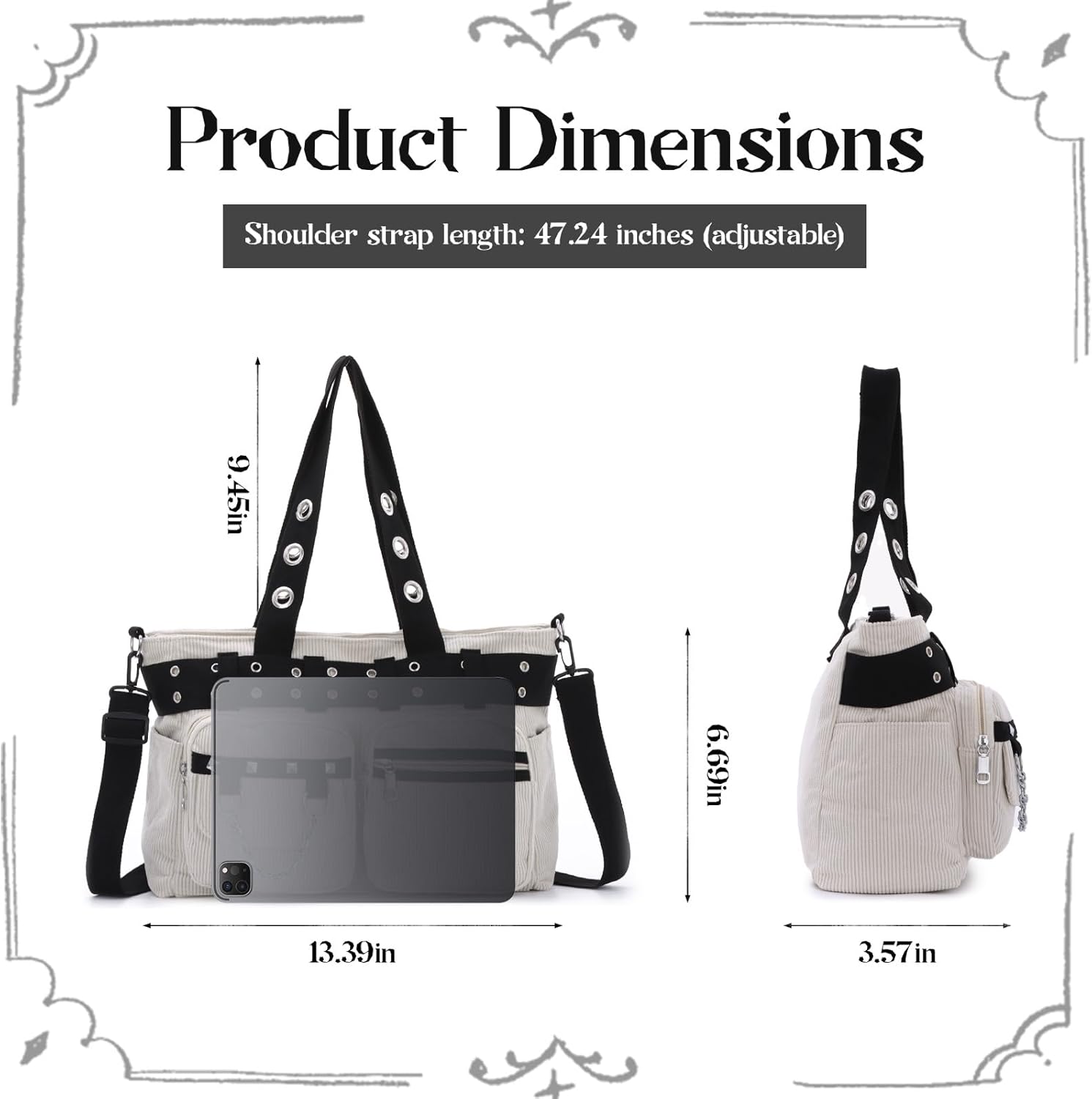 SUKUTU Goth Tote Bag for Women Corduroy Gothic Purse Large Punk Shoulder Bag for College Work Travel - Image 6