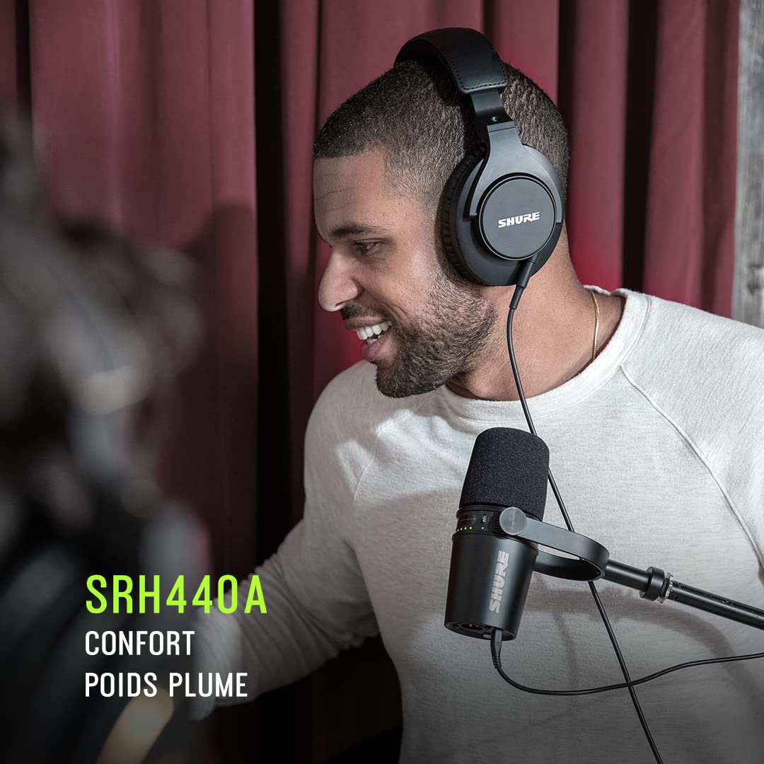 Shure SRH440A Casque Filaire Circum-Auriculaire Monitoring & Enregistrement, Studio Pro, Réponse Fréquencielle Améliorée, Tous Appareils Audio, Qualité Pro, Design Réglable & Pliable - Version 2022