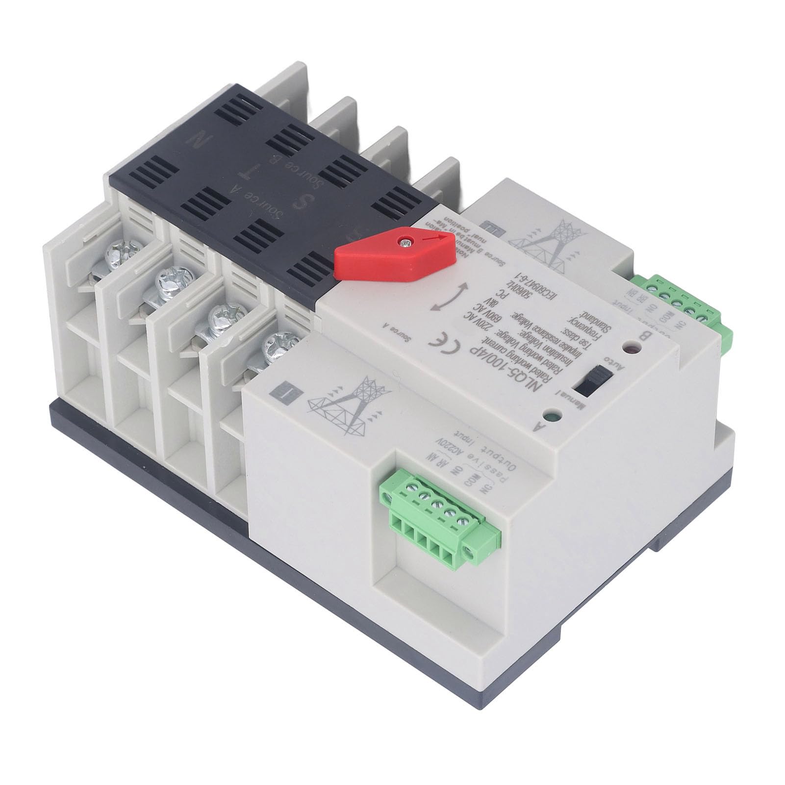 Interruttore di trasferimento automatico a doppia alimentazione 4P Controllo di commutazione veloce affidabile per alimentazione di backup di emergenza AC, PC ignifugo (100A)