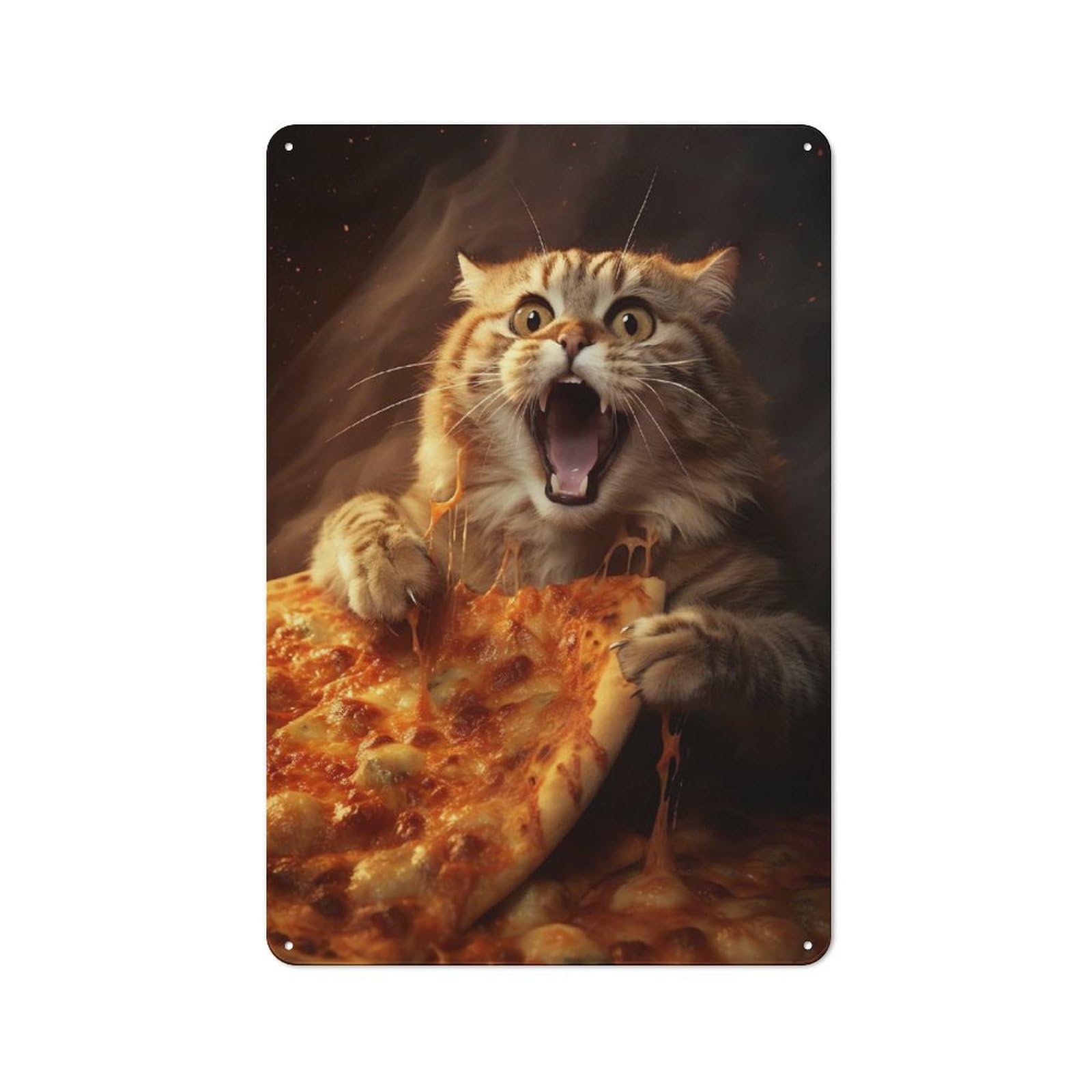 Kitten Pizza Metal Wall Art Sign 30x20cm, Vintage Old Style Wall Plaque for Living Room, Hallway, Kitchen Or Cafe