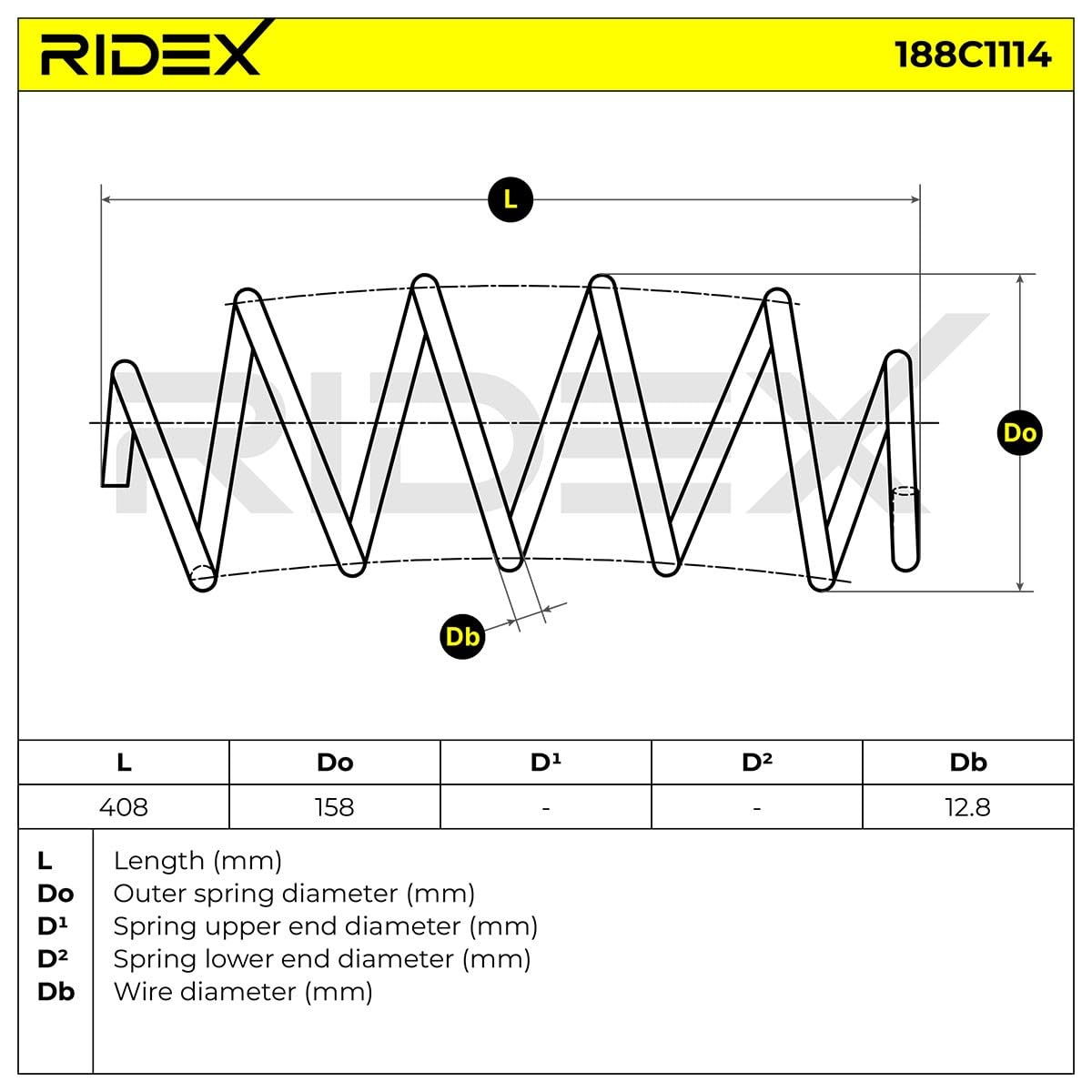 Sprężyna zawieszenia RIDEX 188C1114 Przód, 2 szt Kompatybilny z PEUGEOT 308 I Hatchback 4A, 4C 5008 0U, 0E 3008 0U, CITROËN DS4