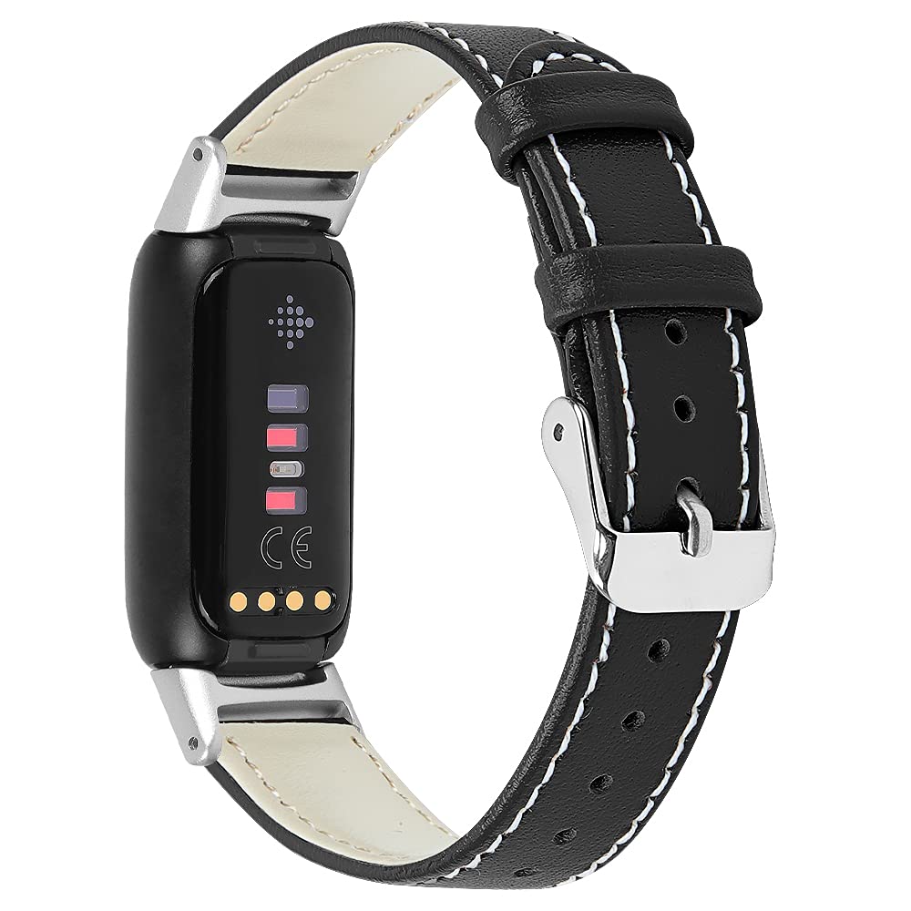 AISPORTS Compatible with Fitbit Luxe Strap Leather for Women Men, Soft Breathable Leather Sport Wristband Metal Buckle Clasp Bracelet Replacement Strap for Fitbit Luxe Fitness and Wellness Tracker