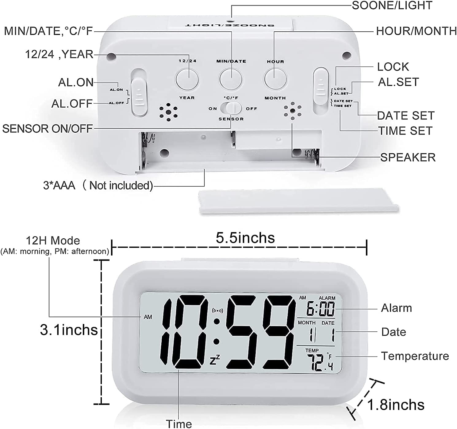 Digital Alarm Clock, 4.3