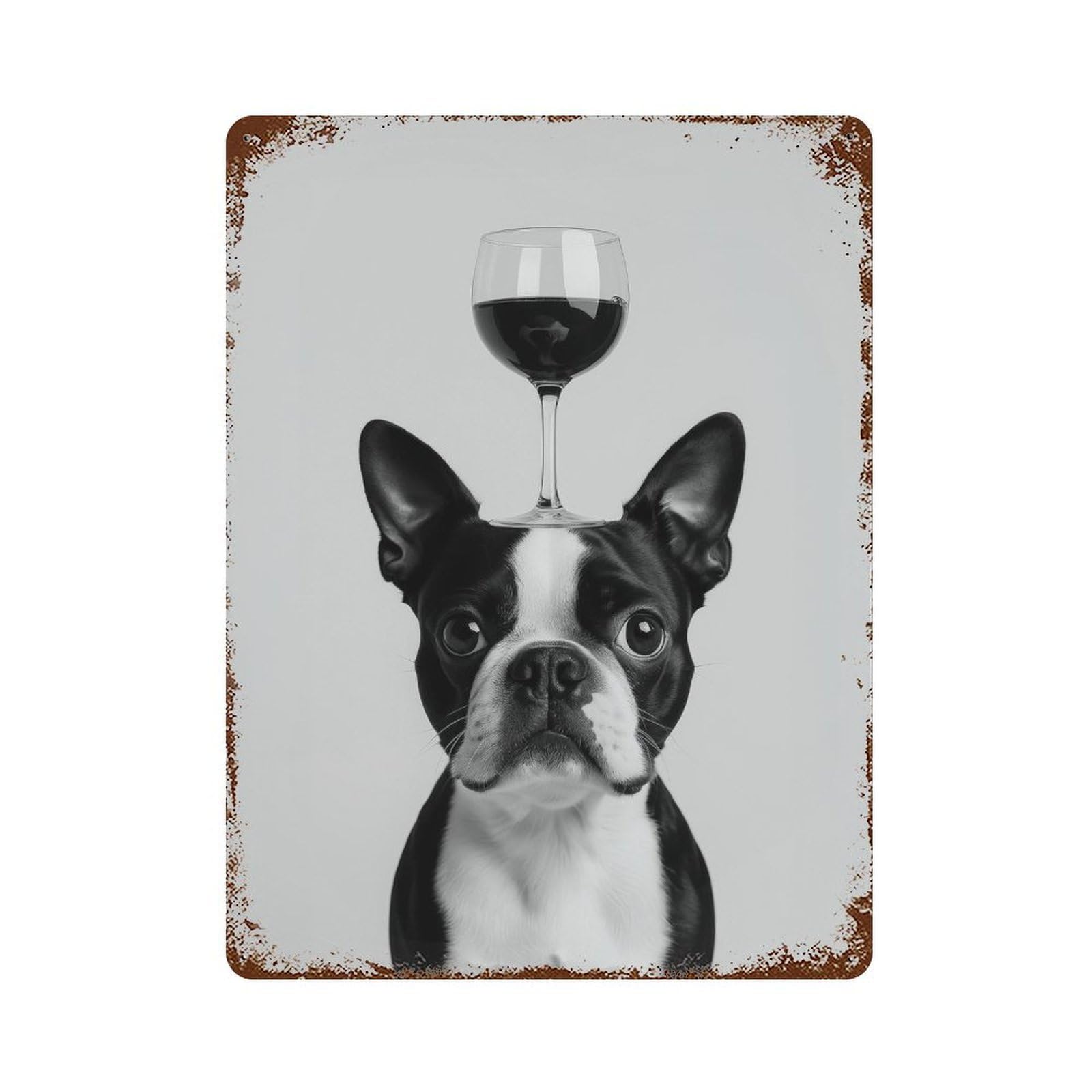 xiaoxiaoshen Boston Terrier Balancing Wine Glass Print Wall Decor Art Metal Tin Poster Modern Home Decor Art Home Bar Shop Decorations Vintage Sign 40x30cm