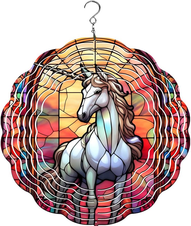 Traci's Fun Creations Unicorn Wind Spinner, 10 Inch Double-Sided Aluminum Garden Decor with Hook