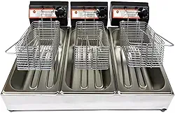 Fritadeira Elétrica com Óleo Industrial Tripla Cuba, Aço Inox, 9L Total, 1500W por Cuba, Termostato 50-300° (220V)