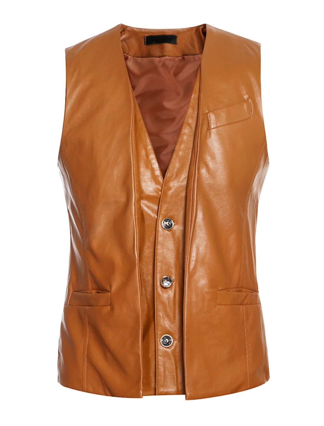 KTM Healthcare® S (US 36), Light Brown : Men V Neck Single Breasted Adjustable Buckle Layered Vest-image-44