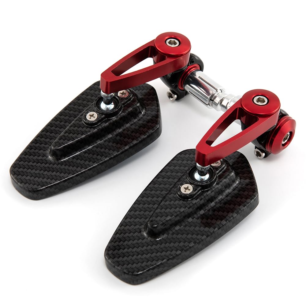 Retroviseur Moto Embout De Guidon Universel Rétroviseur d'extrémité de guidon pivotant à 360° en aluminium Compatible avec les quads, scooters et VTT (Rouge)