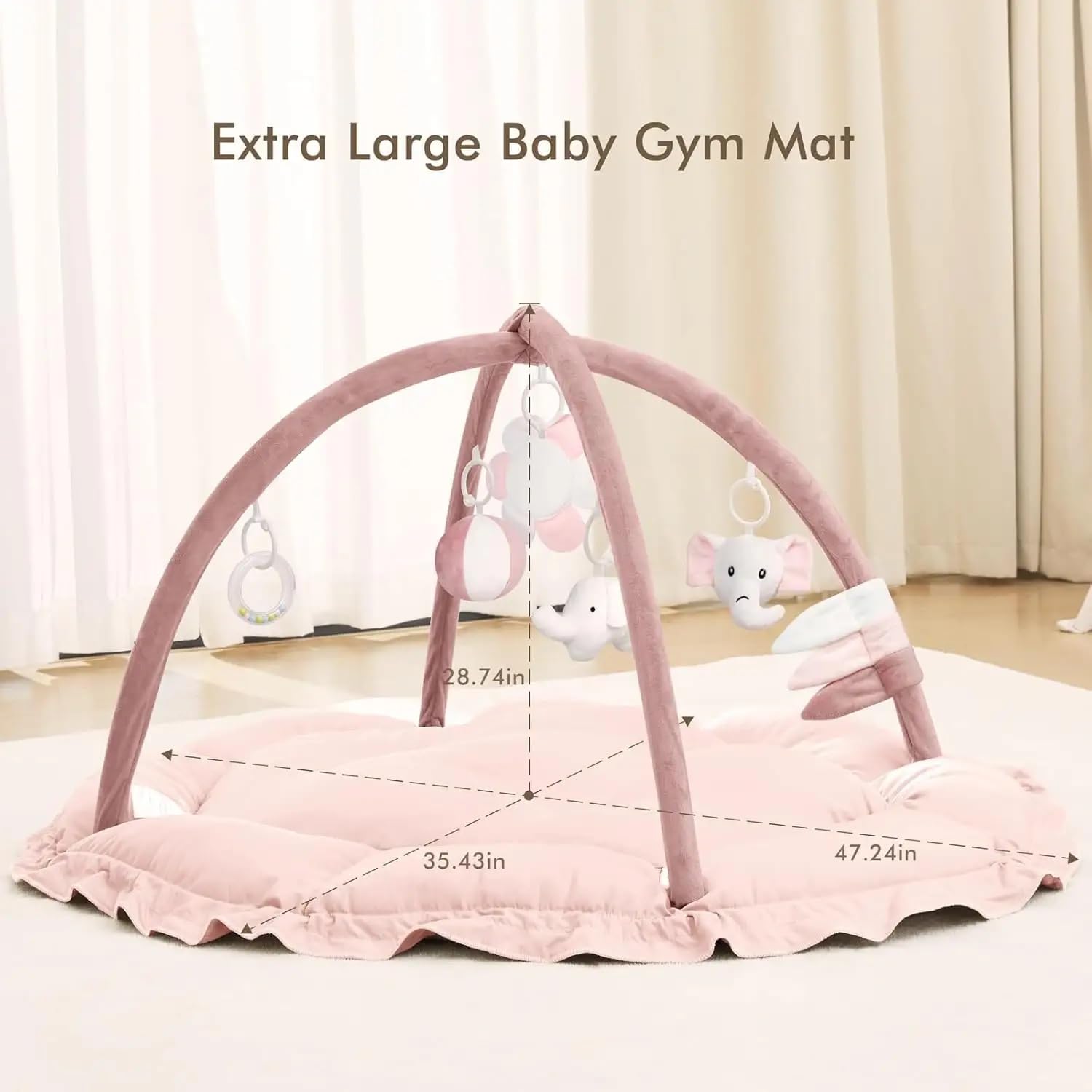 Tapis d'éveil Bébé Rembourré et Réversible 120x90x73 cm avec Jouets Sensoriels Rose