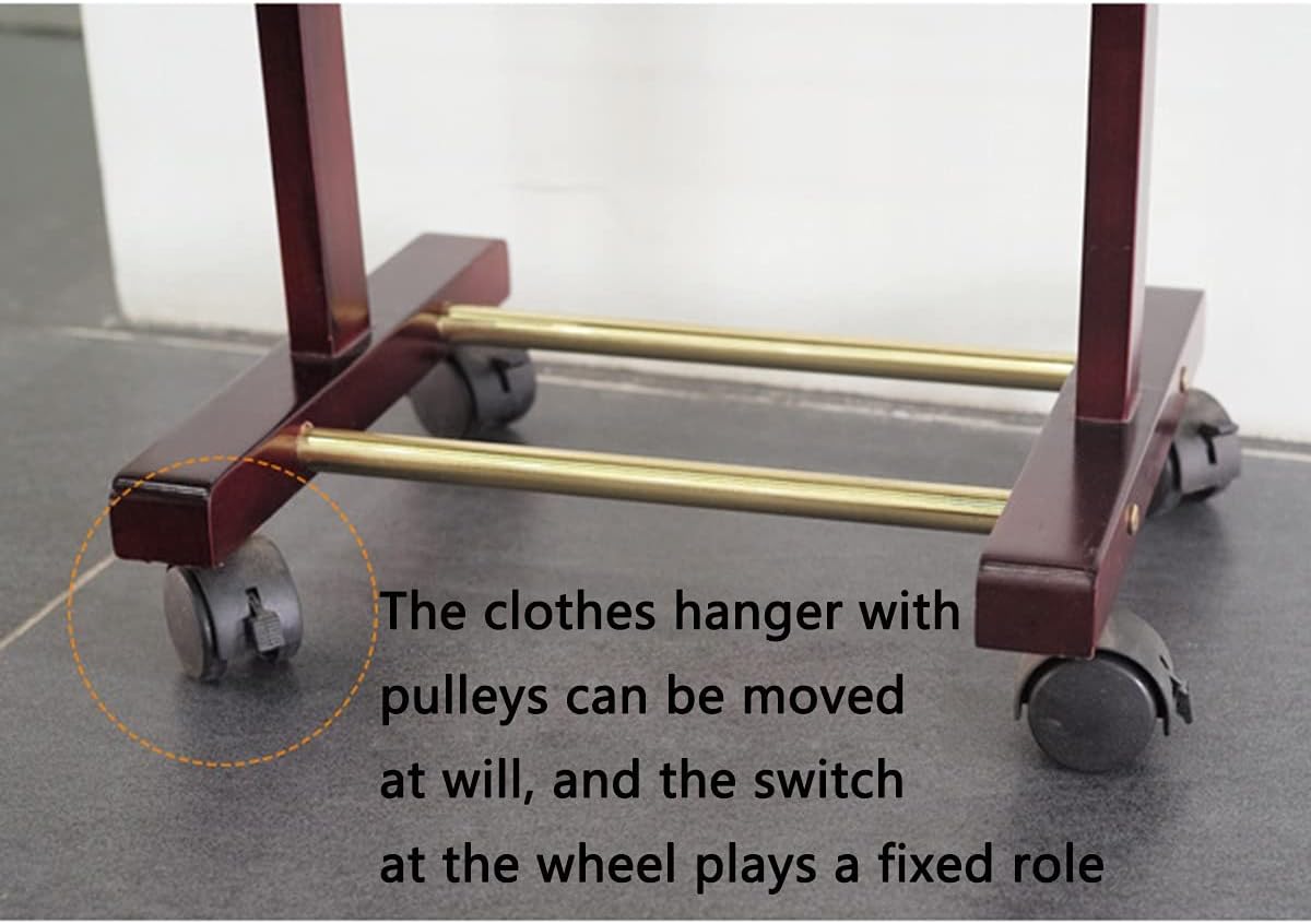 Portable Rolling Wooden Suit Rack with Pants Bar Tie & Belt Hooks - Multi-Functional Garment Hanger & Coat Stand for Home & Office nization