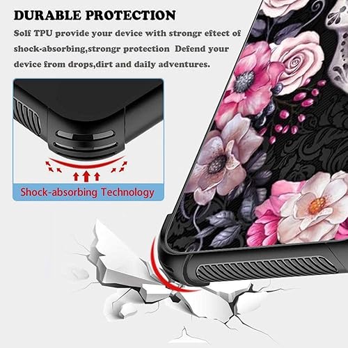 Miniatura 4 de ZHEGAILIAN Funda para Samsung Galaxy S23 Ultra, diseño de calavera en las flores para mujeres y niñas, diseño a prueba de golpes y caídas,