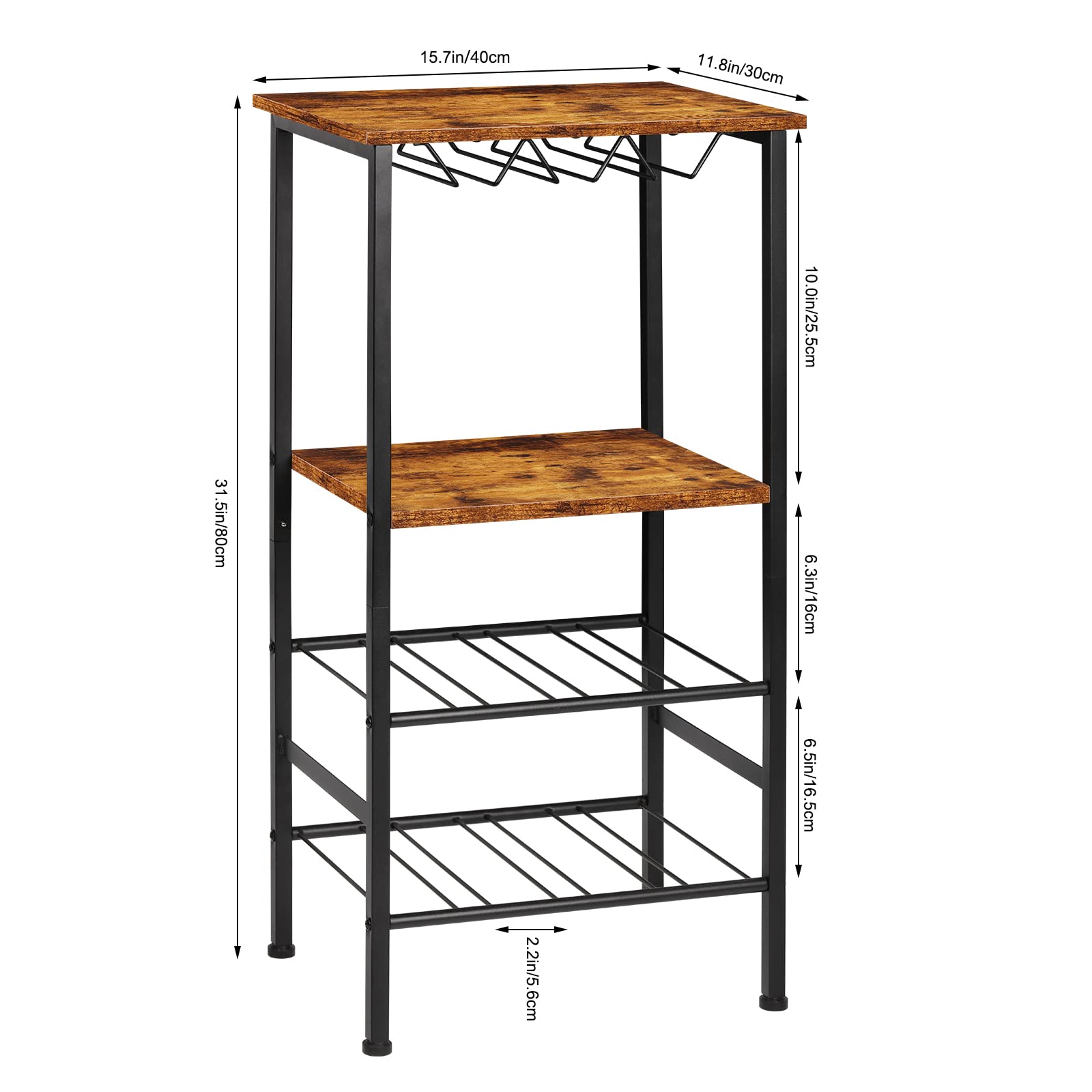 CADUKE Freistehendes Weinregal mit Weinglashalter, Barschrank mit Tischplatte, Flaschenregal für 8 Flaschen, Weintisch mit Lagerregalen für Keller, Bar, Küche und Lagerraum, Vintagebraun
