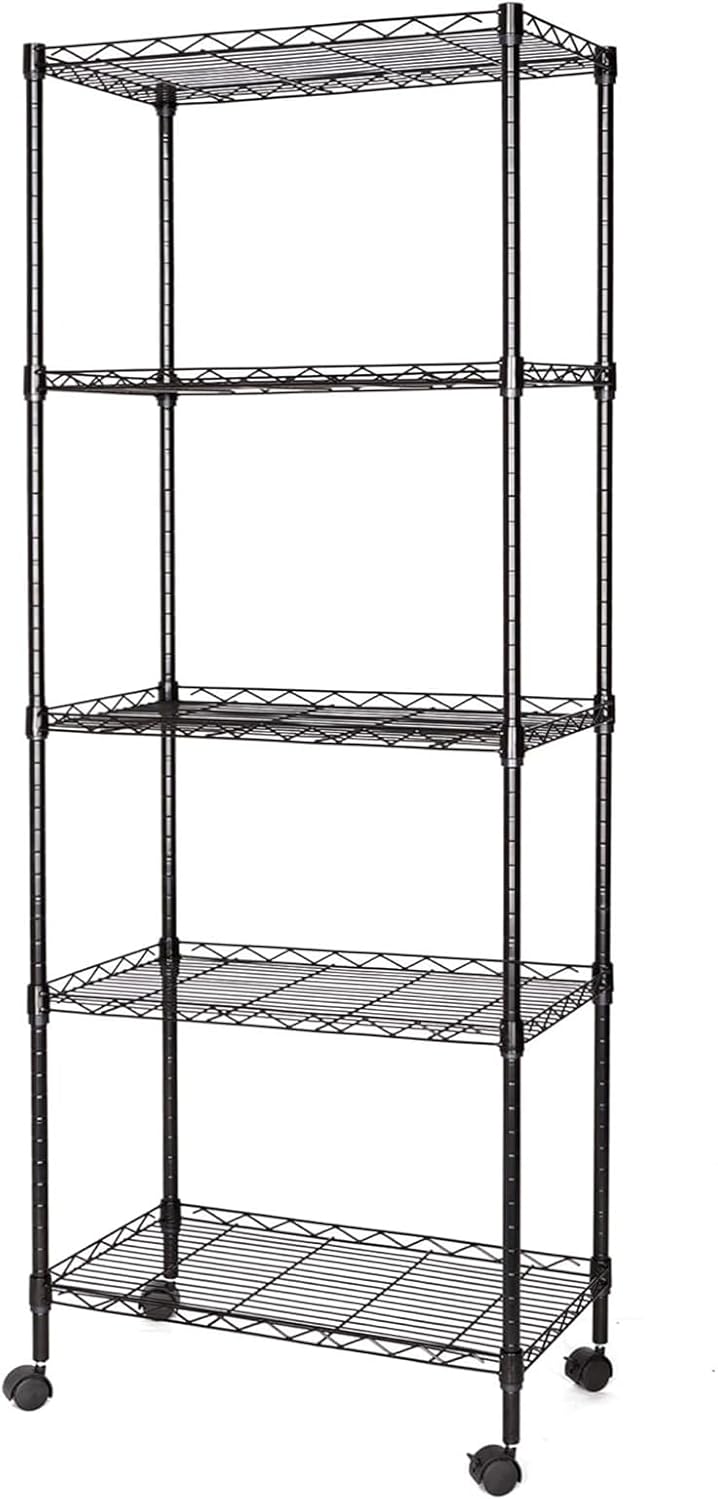5-Tier Utility Shelves,Adjustable Heavy Duty Storage Shelving with Wheel Casters,660Lbs Capacity,Metal Standing Storage Shelf for Garage,Office,Restaurant,Kitchen,23.23''W X 13.4''D X 71''H