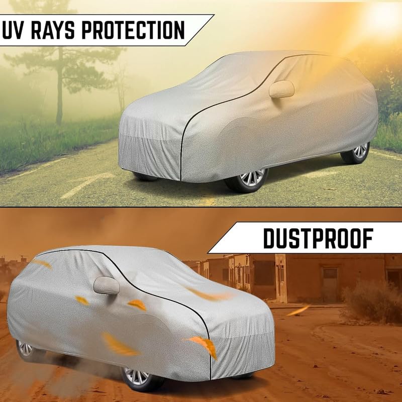 Image of Waterproof Car Cover with Cotton Lining & Heavy Buckle | Dustproof, Windproof, Scratch Resistant, UV Protection Car Body Cover for Outdoor & Indoor Use (Car Cover, Maruti Brezza 2022)