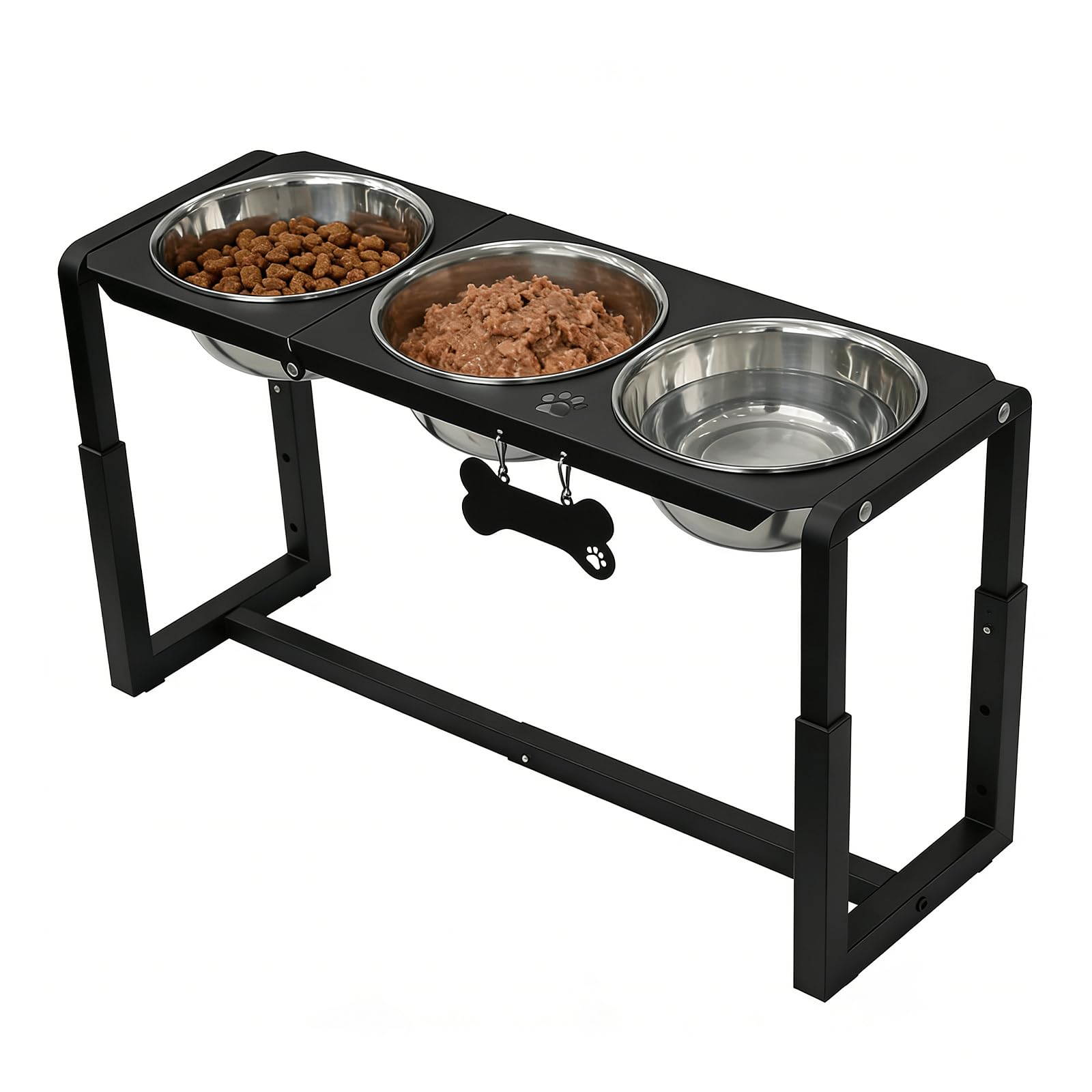 Metal Elevated Dog Bowls, Raised Dog Bowls for Medium/Large Sized Dogs with Three 58oz Stainless Steel Food Bowls, 3 Adjustable Height (8.8"/11.5"/14") Dog Bowl Stand Protect Neck &amp; Joints