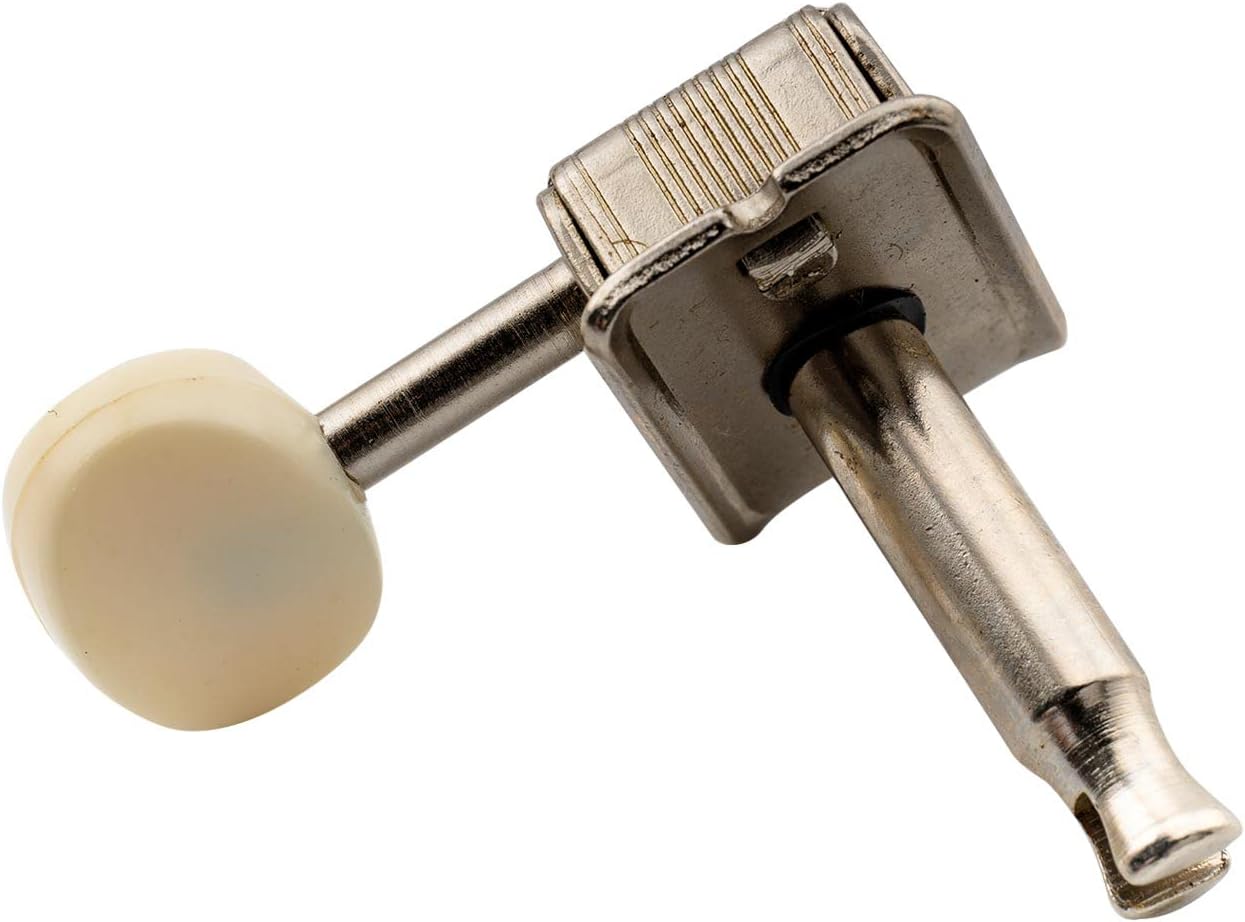 Wilkinson Deluxe WJ55 Vintage 6 Inline Guitar Tuners Split Post Machine Heads Tuning Pegs Keys for Classic Vibe Fender Strat/Tele Style Electric Guitar, Nickel with Off White Button