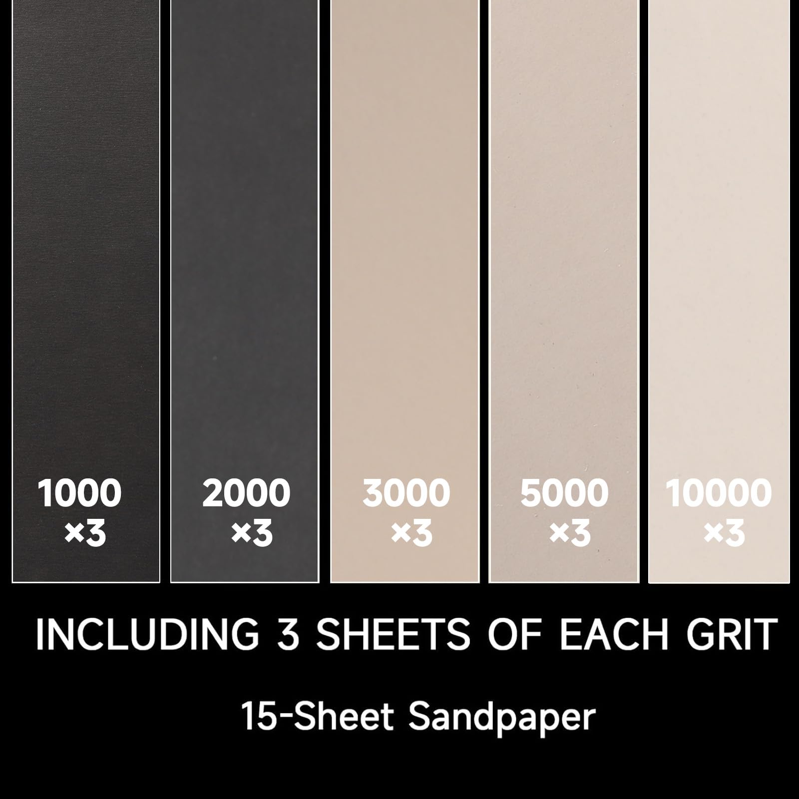 STEBRUAM Sandpaper 9x3.6 Inch 15 PCS 1000 to 10000 Grits, Wet and Dry Sandpaper for Cars Polishing Metals Walls Wood Furniture Sanding - Image 2