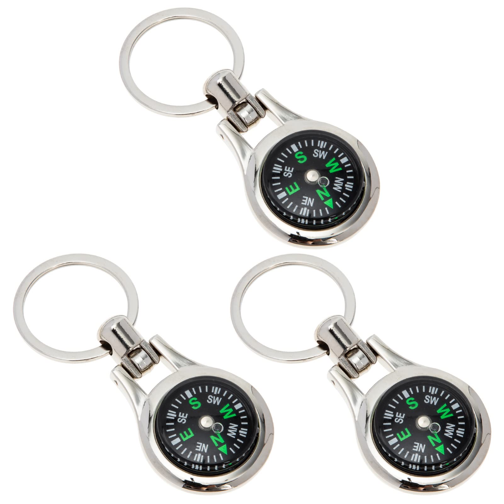 Toyvian Car Key Holder Portable Metal Survival Compass Keychain: 3pcs Pocket Sized Compass Key Ring for Hiking Camping Outdoors Car Keychain