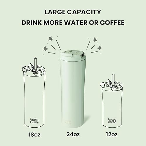 Miniatura 3 de BOTTLE BOTTLE Botella de agua aislada para café con tapa de doble uso y pajita, taza de café de viaje de doble pared para mujer y hombre, vaso de