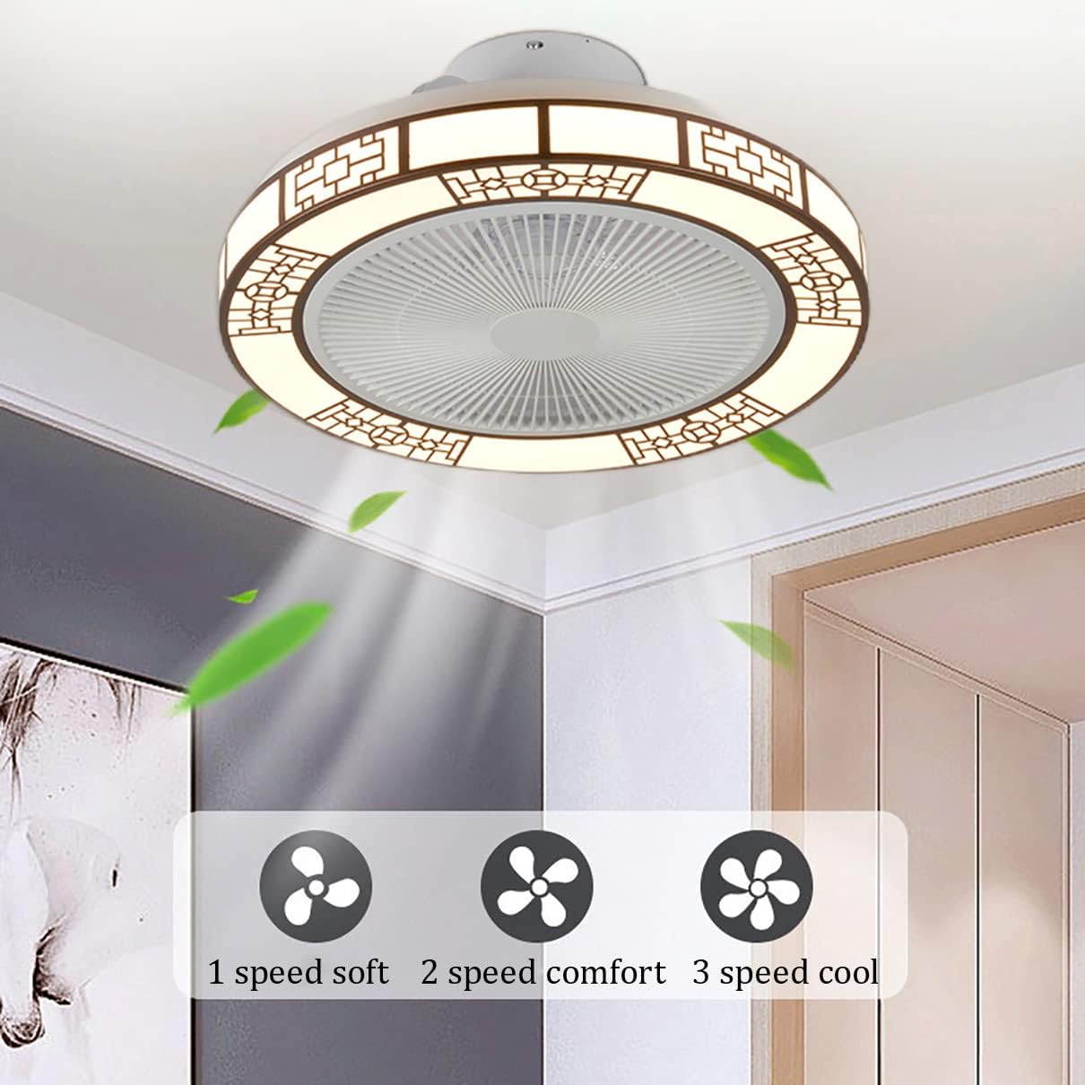 YUEGOO Ceiling Fans with Lamps,Ceiling Fan with Light 3 Colors Dimmable Silent Remote Control Bedroom Fan Ceiling Lights with Timer Modern Indoor Dining Room Lounge Fan with Ceiling Light/a