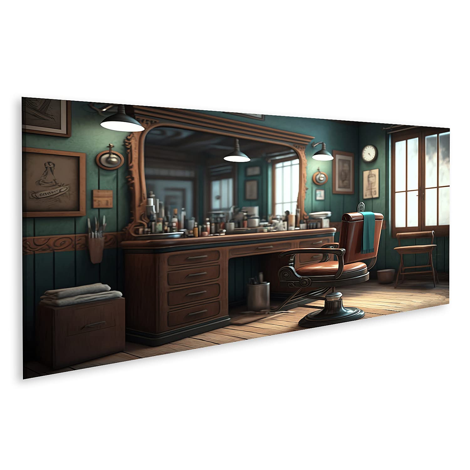 islandburner Prime Bild auf Leinwand Zeichnung Friseurladen Arbeitsplatz Interieur Friseursalon Barber Shop Bilder Wandbilder Poster