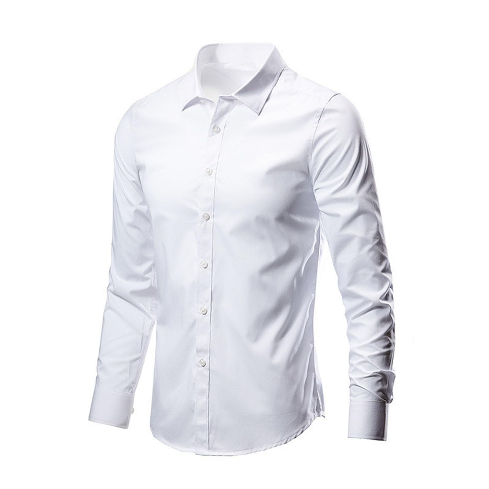Mens Dress Shirts Long Sleeve Button Down Shirt Banded Collar Trendy Stretch Tops Casual Plain Clothes Business Trendy