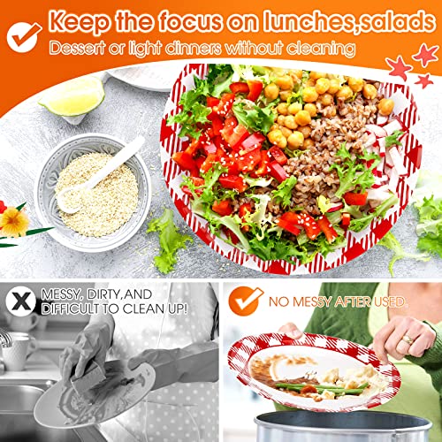 500 Pcs Disposable Round Paper Plates Bulk 10 Inch Red And White Gingham Plates Checkered Picnic Paper Dishs Red Plaid Summer Plates Oval Dessert Plates Cut Proof For Home Picnic Party Everyday Use #TOP4