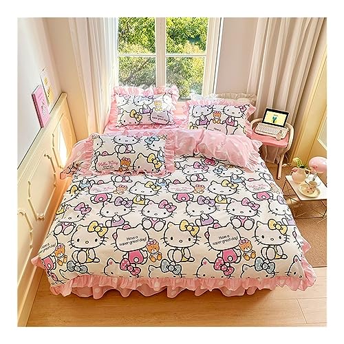 Juego De Funda Nórdica 100% Algodón Hello Kitty, Funda Nórdica con Volantes, Transpirable, Duradera, Suave Y Cómoda, Cuidado Fácil, Juego De Funda Nórdica para Ropa De Cama (Color : F, Size : 150x20